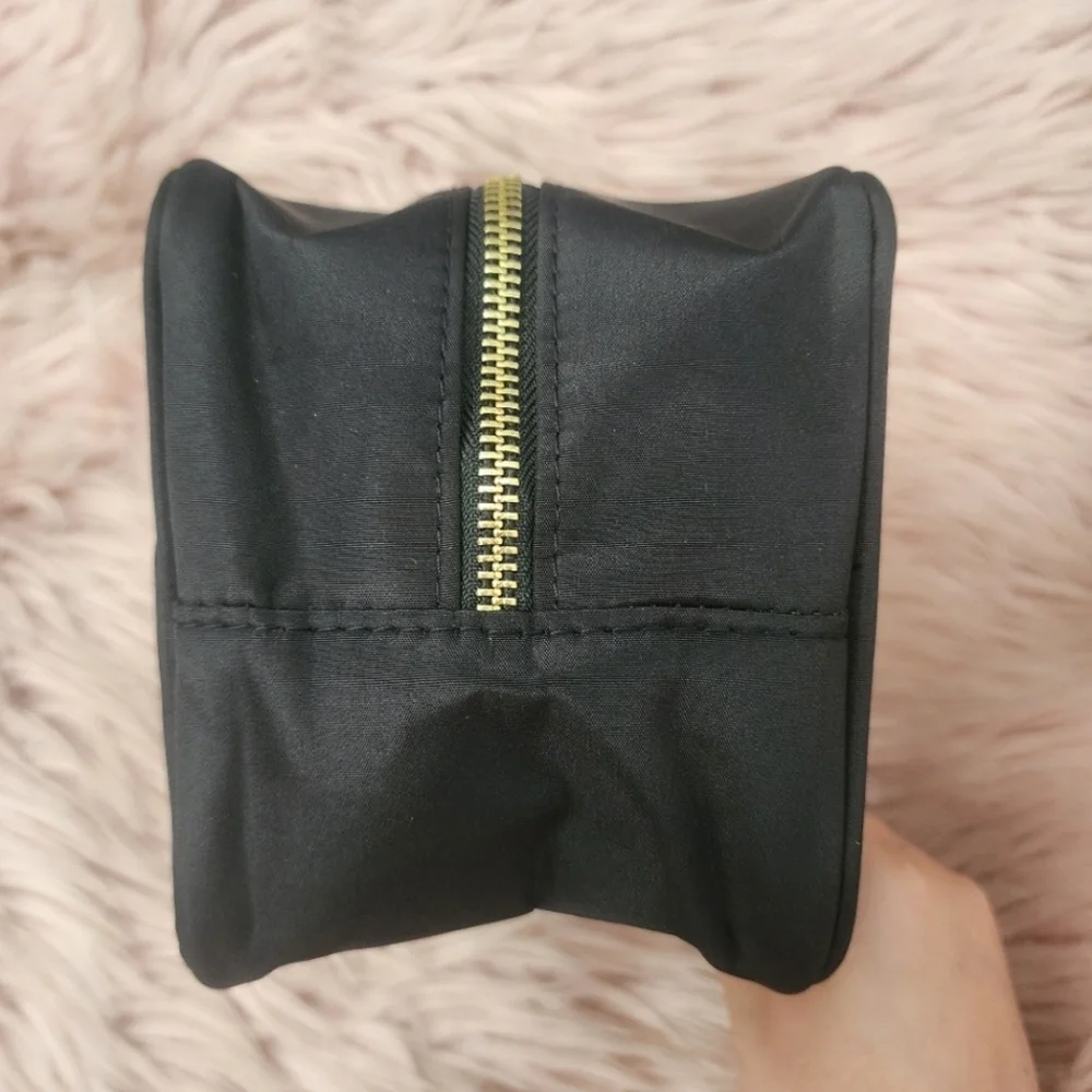 Milani makeup bag travel pouch black nylon gold embroidered